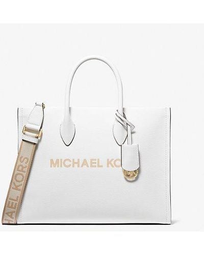 Michael Kors Mirella Medium Pebbled Leather Tote Bag - White