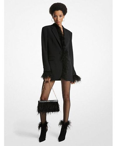 Michael Kors Feather Trim Crepe Boyfriend Blazer - Black