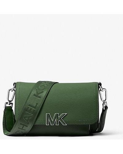 Michael Kors Hudson Textured Leather Crossbody Bag - Green