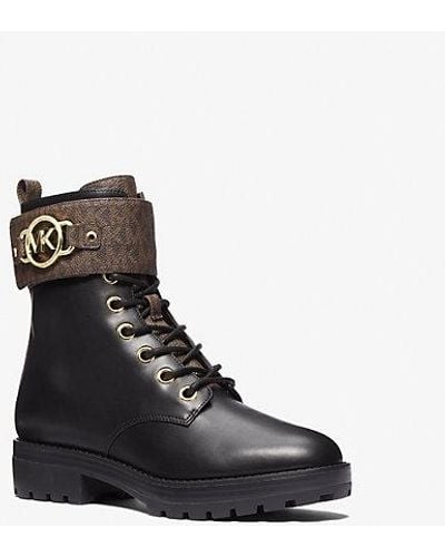 Michael Kors Rory Leather And Logo Combat Boot - Black
