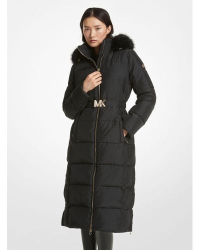 Michael Kors Mk Faux Fur Trim Quilted Puffer Coat - Black
