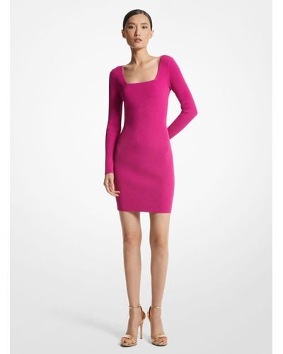 Michael Kors Square Neck Ribbed Knit Dress - Pink