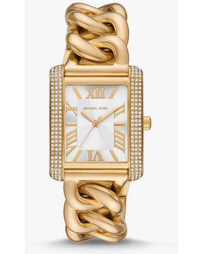 Michael Kors Reloj Emery oversize en tono dorado con incrustación y cadena de eslabones - Metálico