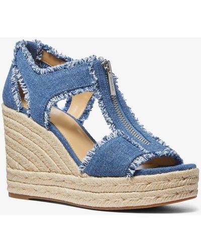 Michael Kors Berkley Frayed Denim Wedge Sandal - Blue