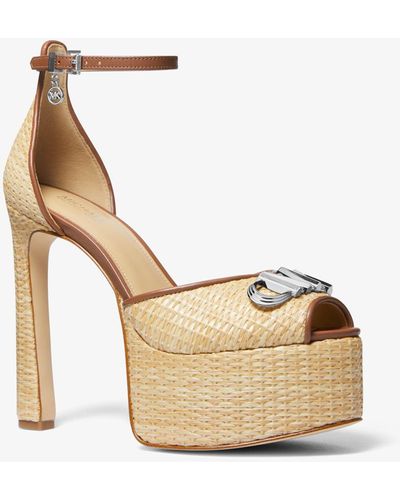 Michael Kors Martina Straw Peep-toe Platform Pump - Metallic