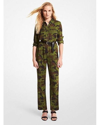 Michael Kors Camouflage Silk Georgette Jumpsuit - Green