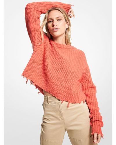 MICHAEL Michael Kors Frayed Wool Blend Cropped Sweater - Multicolor