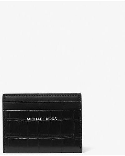 Michael Kors Hudson Crocodile Embossed Leather Bifold Wallet - White