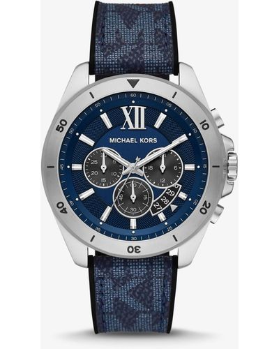 Michael Kors Übergroße Armbanduhr Brecken Im Silberton Mit Logoarmband - Blau