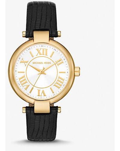 Michael Kors Laney Gold-tone And Lizard Embossed Leather Watch - White