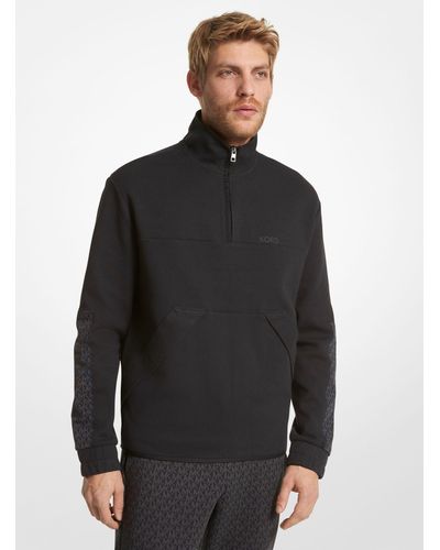 Michael Kors Logo Trim Cotton Blend Half-zip Sweatshirt - Black