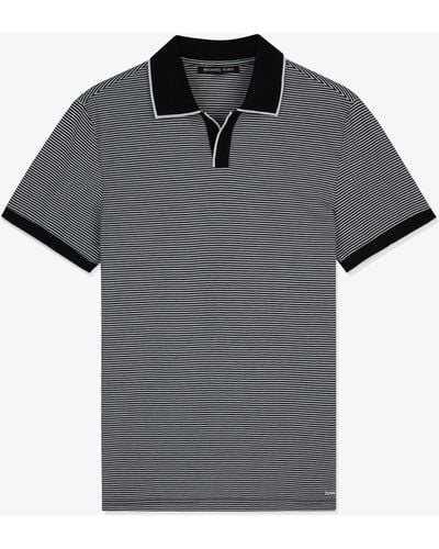 Michael Kors Striped Cotton Blend Polo Shirt - Grey
