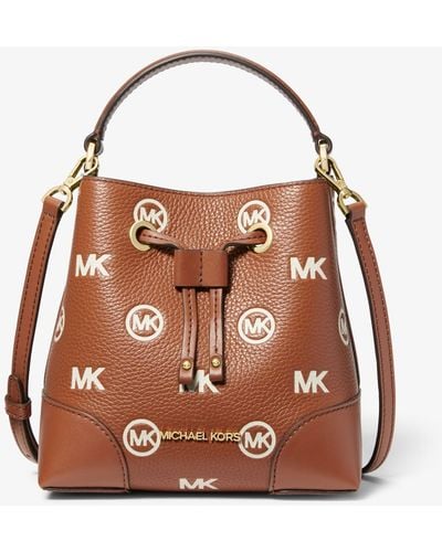 Michael Kors Mercer Small Logo Embossed Leather Bucket Bag - Brown