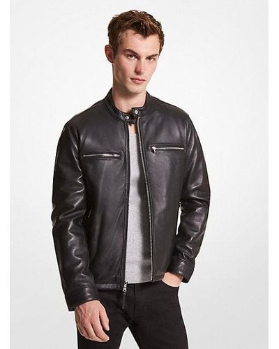 Michael Kors Leather Moto Jacket - Gray
