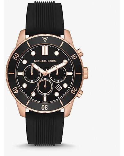 Michael Kors Oversized Cunningham Rose Gold-tone And Silicone Watch - Black