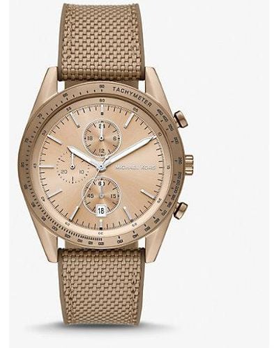 Michael Kors Oversized Accelerator Beige Gold-tone And Nylon Watch - Natural