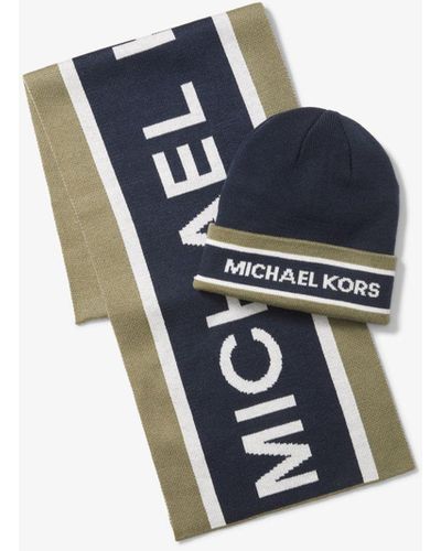 Michael Kors Set sciarpa e berretto con logo jacquard - Blu