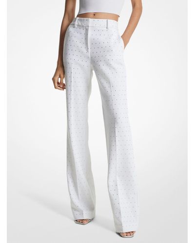 MICHAEL Michael Kors Crystal Embellished Stretch Crepe Bootcut Trousers - White