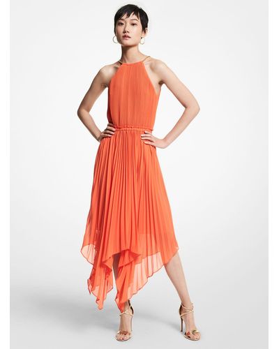 Michael Kors Pleated Georgette Halter Dress - Orange