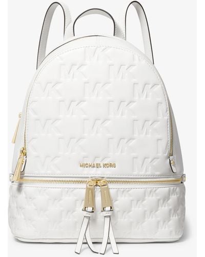 Michael Kors Rhea Logo Embossed Faux Leather Backpack - White