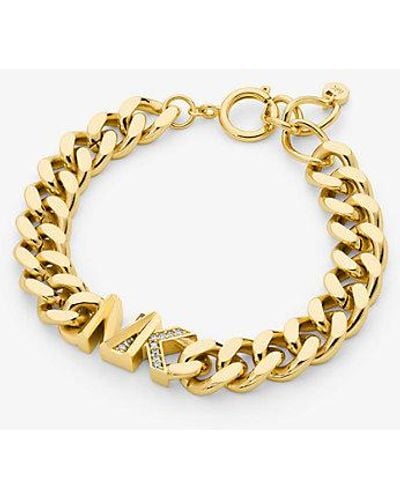 Michael Kors Mk Precious Metal-Plated Brass Pavé Logo Curb Link Bracelet - Metallic