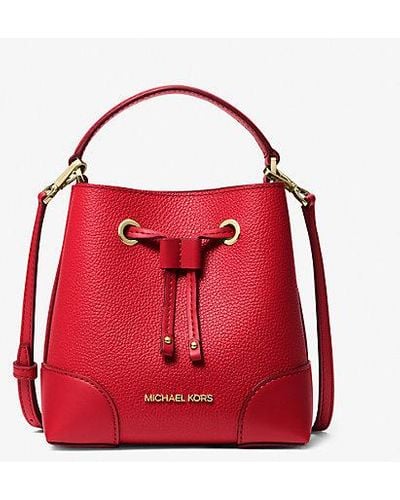 Michael Kors Mercer Small Pebbled Leather Bucket Bag - Red