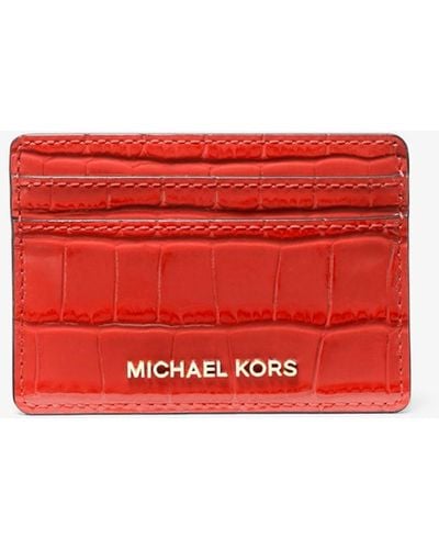 Michael Kors Mk Jet Set Small Crocodile Embossed Leather Card Case - Red
