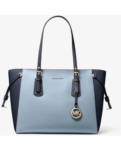MICHAEL Michael Kors Voyager Medium Two-tone Crossgrain Leather Tote Bag - Blue