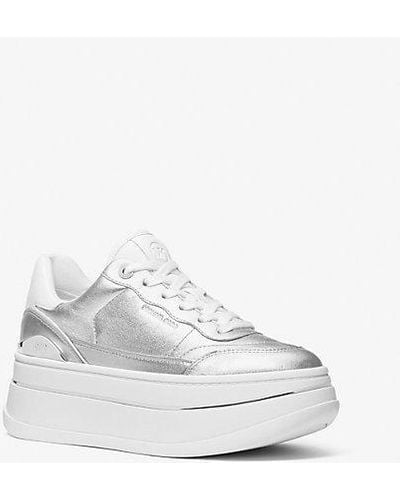 Michael Kors Hayes Metallic Leather Platform Sneaker - White