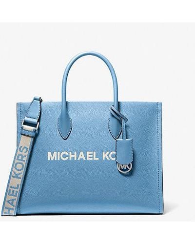 Michael Kors Mirella Medium Pebbled Leather Tote Bag - Blue