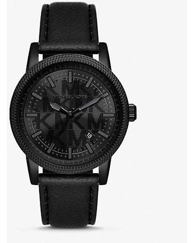 Michael Kors Oversized Hutton Black-tone And Leather Watch