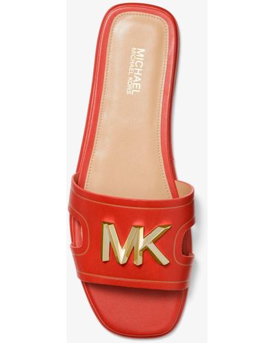 Michael Kors Kippy Embellished Leather Slide Sandal - Red
