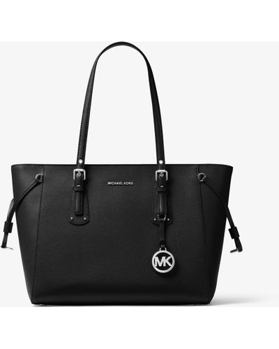 Michael Kors Voyager Medium Crossgrain Leather Tote Bag - Black