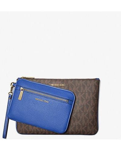 Michael Kors Jet Set Large Signature Logo And Leather 2-in-1 Travel Pouch - Blue