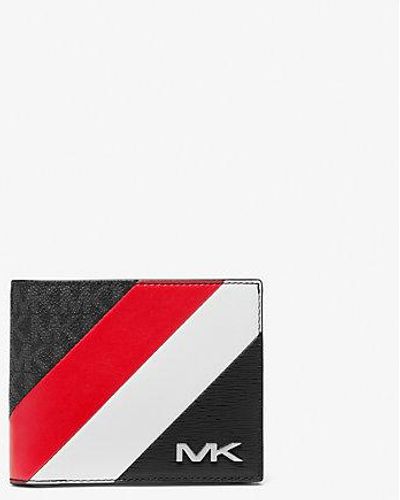 Michael Kors Signature Logo And Stripe Wallet With Passcase Gift Set - Red