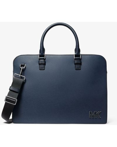 Michael Kors Hudson Slim Textured Leather Briefcase - Blue