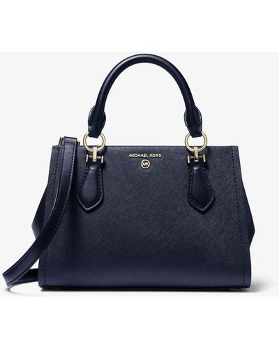 Michael Kors Umhängetasche Marilyn Small Aus Saffianleder - Blau