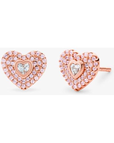 Michael Kors 14k Rose-gold Plated Sterling Silver Pavé Heart Stud Earrings - Pink