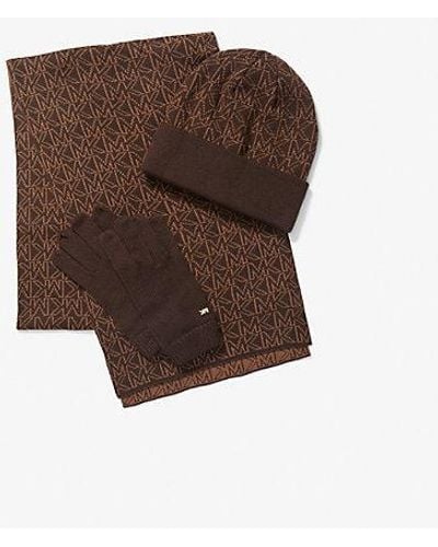 Michael Kors Logo Knit Cold-weather Set - Brown