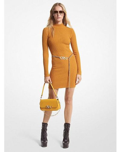 Michael Kors Ribbed Merino Wool Blend Dress - Yellow