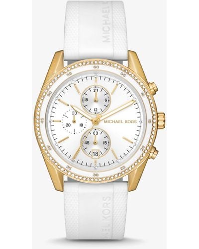 Michael Kors Reloj Hadyn oversize en tono dorado con incrustaciones - Blanco