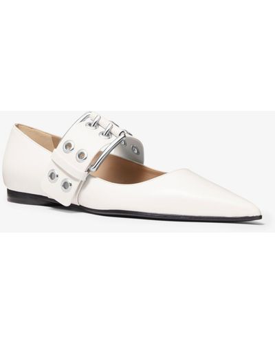 Michael Kors Maude Calf Leather Pointed-toe Mary Jane Flat - White