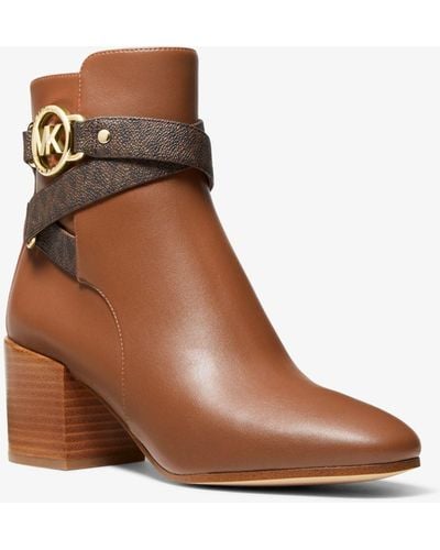 Michael Kors Rory Faux Leather And Logo Ankle Boot - Brown