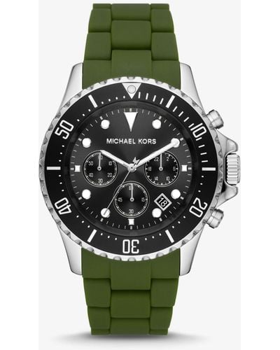 Michael Kors Oversized Everest Silver-tone And Silicone Watch - Green