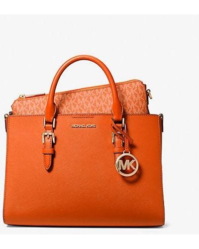 Michael Kors Charlotte Medium 2-in-1 Saffiano Leather And Logo Tote Bag - Orange