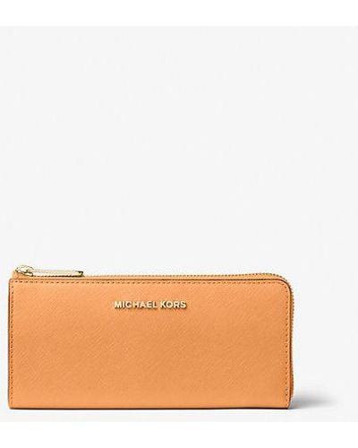 Michael Kors Jet Set Travel Large Saffiano Leather Quarter-zip Wallet - Orange