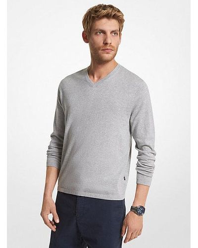 Michael Kors Cotton Jersey V-neck Sweater - Grey