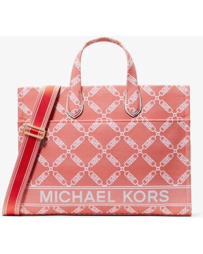 Michael Kors Borsa tote Gigi grande con logo jacquard Empire - Rosa