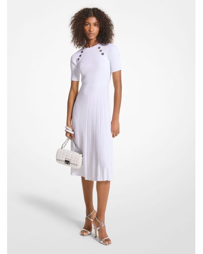 Michael Kors Ribbed Stretch Knit Button Midi Dress - White