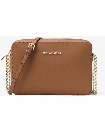 Michael Kors Bandolera Jet Set grande de piel saffiano - Marrón